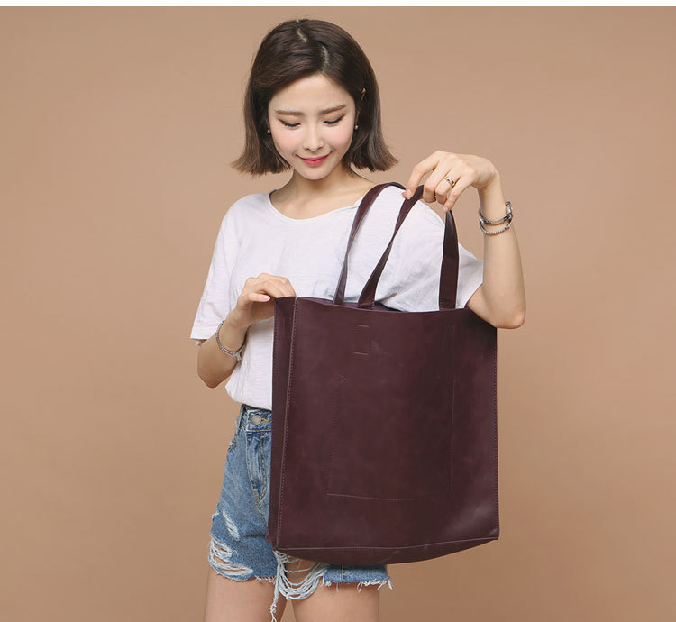 Korean version of fashionable PU leather shoulder bag, simple commuter men's and women's tote bag, square vertical crossbody large-capacity handbag_voghion.com