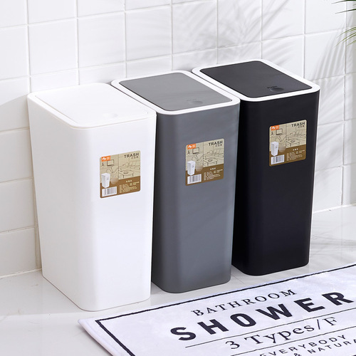 Straw House Nordic Creative Bathroom Trash Can Kitchen Living Room Household Rectangular Plastic Trash Can with Lid 