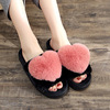 New autumn and winter cotton slippers Confineed shoes love knot plush flat bottom, dragging hair opening home slippers