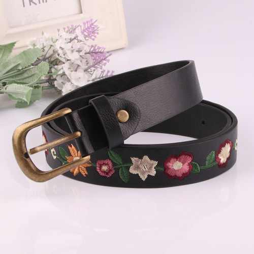 Pu leather embroidery flower adornment waist belt strap fashion female classical Chinese wind restoring ancient ways skirt