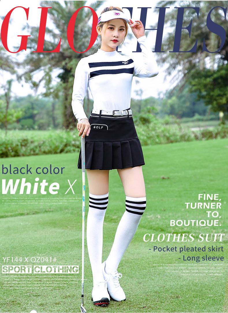 Bộ quần áo golf nữ PGM dài tay mặc trong mùa thu đông — Áo màu xanh hải quân màu trắng YF160, Áo đỏ trắng YF160, YF144 phiên bản dày màu trắng, Áo đỏ trắng YF160 [loại mỏng] chi tiết 3