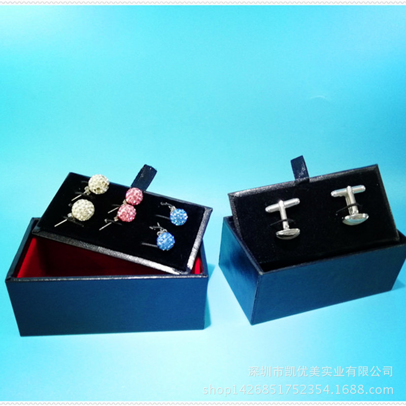 提式裱红皮盒85*45*35mm单双多绳多面展示黄金袖扣耳环耳垫耳钉链
