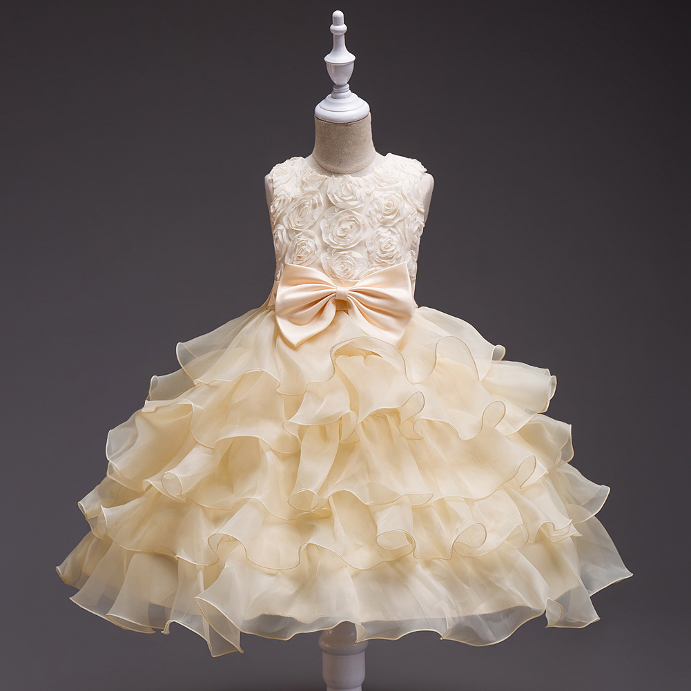 Girls Dress Princess Flower Tutu Flower Girl Bow Wedding Net Skirt display picture 1