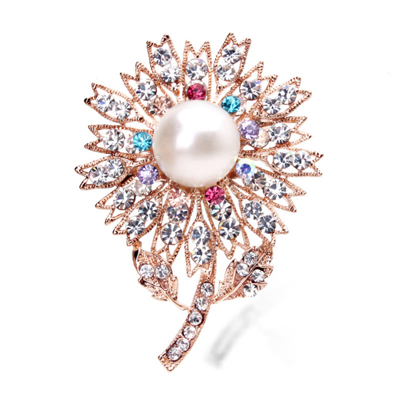 Fashion Diamond Pearl Crystal Sun Flower Alloy Brooch display picture 2