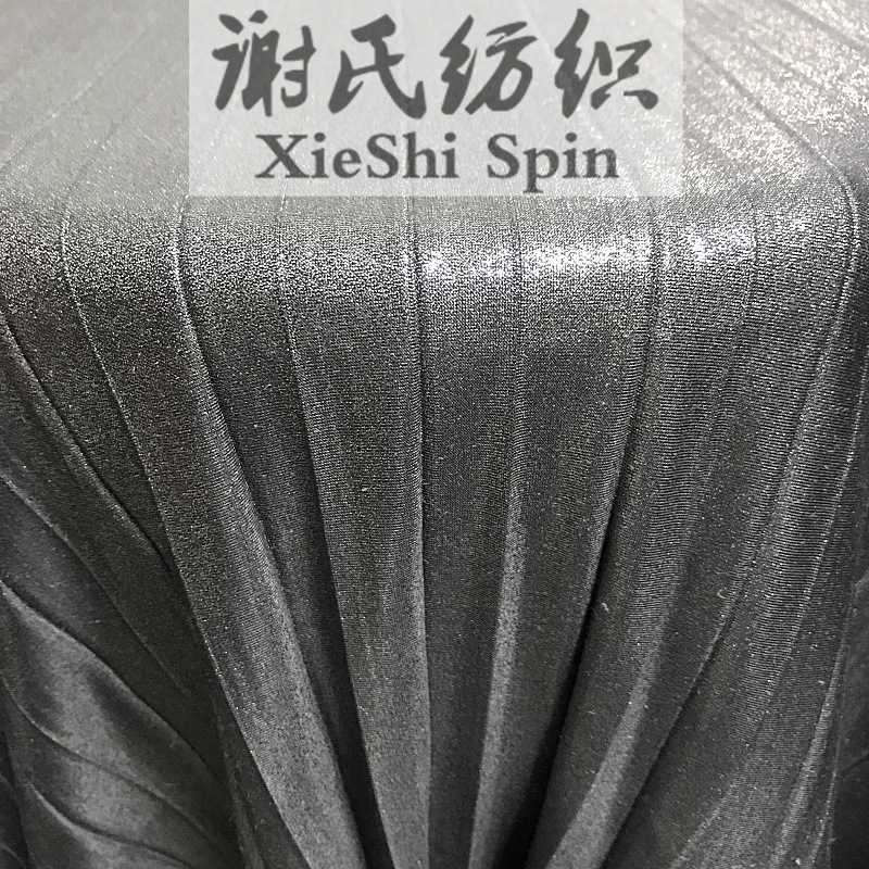 银灰色春夏风琴折压皱涂金弹力百褶布料 电光半身长裙抹胸裙面料