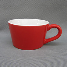 个性色釉漏斗陶瓷杯 儿童锥形杯 7OZ外红内白V形杯 广告陶瓷杯