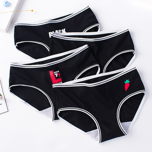 Black Series Underwear Sports Women's Cotton Mid-waist Women's Cotton Briefs Top Cotton Girls' Pants