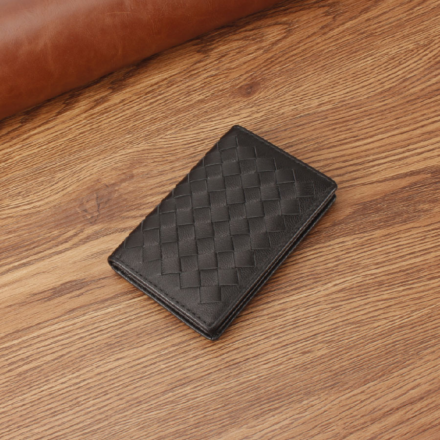 En stock bolso de la tarjeta de visita de piel de oveja de los hombres de gran capacidad tejida titular de la tarjeta Multi titular de la tarjeta de visita Mini titular de la tarjeta de crédito caso 3104