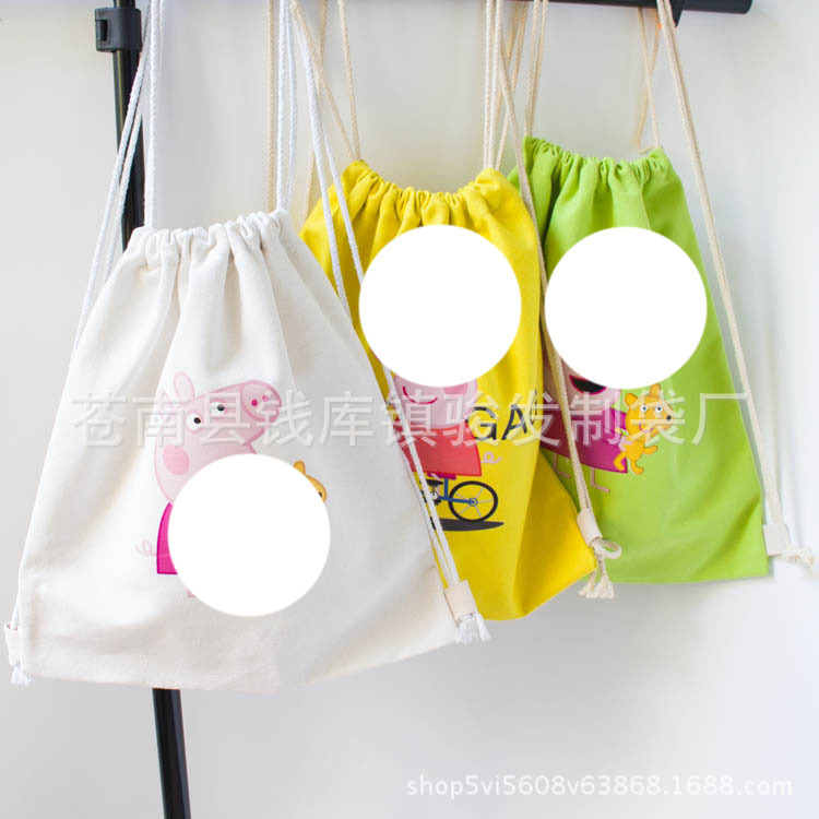 社会人抖音同款抽绳学生小猪双肩包女韩版棉布束口袋厂家LOGO