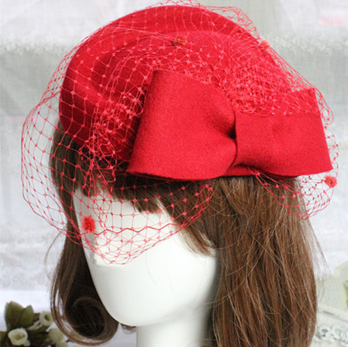 Party hats Fedoras hats for women British retro Beret women pure wool little hat Hongniang headdress