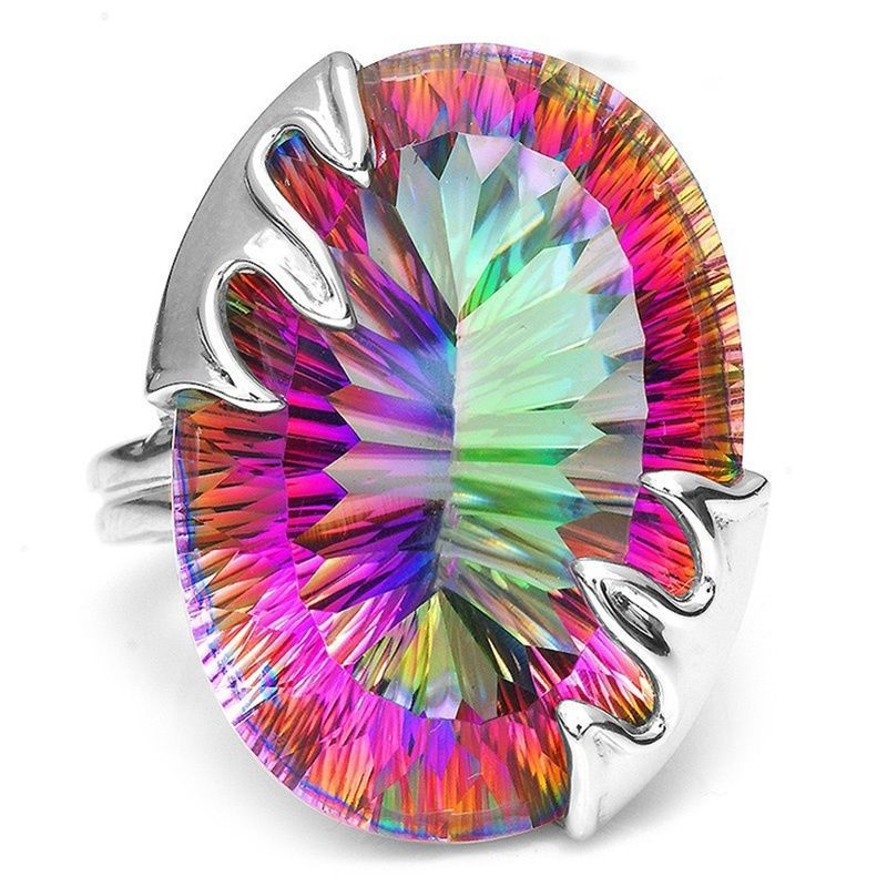 Zhen Rong ebay Amazon wish Best Selling Rainbow Topaz Egg Ring European and American Fashion Engagement Ring