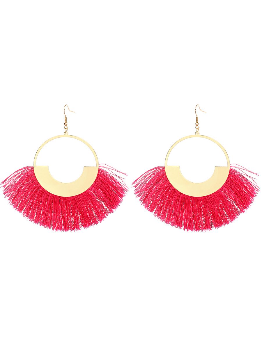 23g Weight No Inlaid Inlay Material Earrings Classification Travel, Birthday Occasion Sector Pattern Women'S Gender Ethnic Style Style Grey, Rose Red, Beige, Pink, Red, Green, Blue, Black Color Bohemian Red Retro Ethnic Style Triangle Cotton Thread Tassel Earrings 14