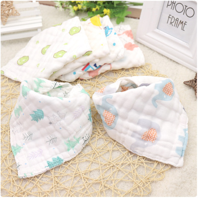 2020雙按扣調節寶寶8層棉紗布圍嘴大卡通口水巾嬰幼兒三角巾