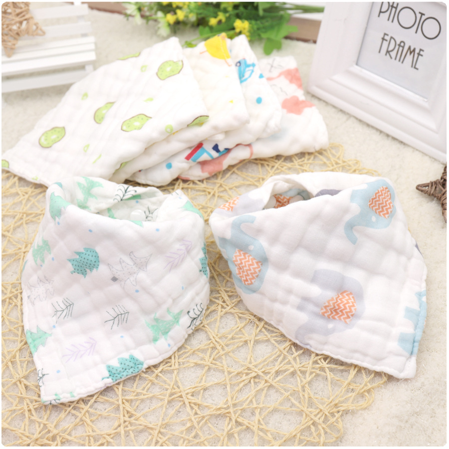 2020雙按扣調節寶寶8層棉紗布圍嘴大卡通口水巾嬰幼兒三角巾