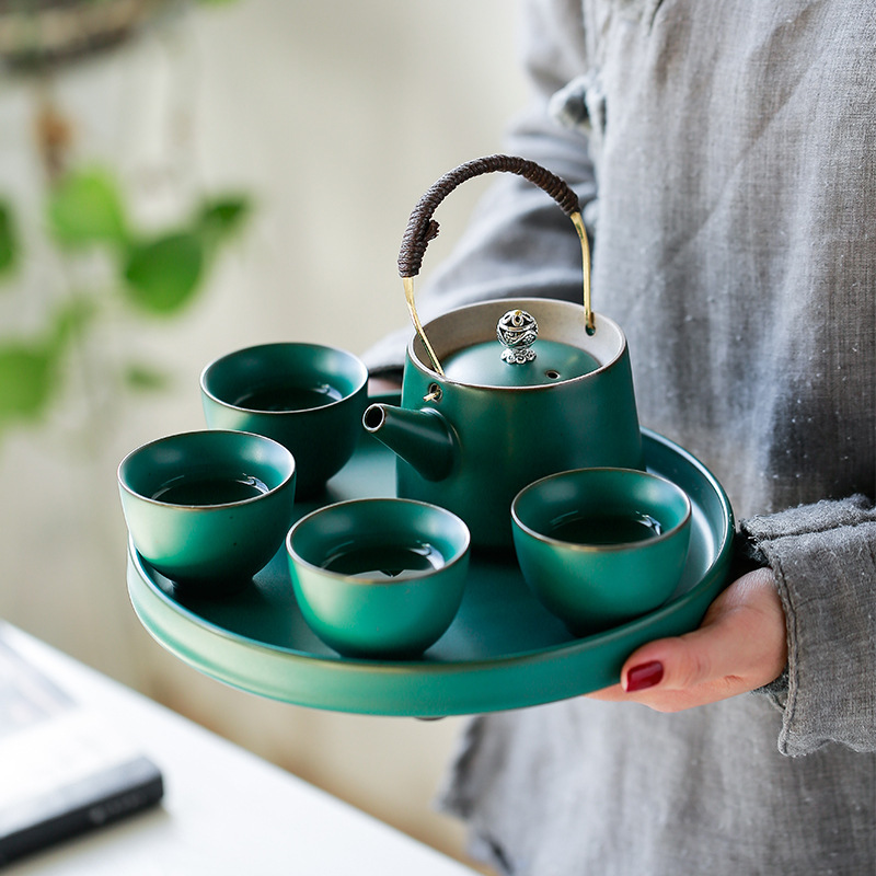 Japanese style one pot four cups tea set suit ceramic kung fu teapot teacup tea tray complete set of tea set gift box logo