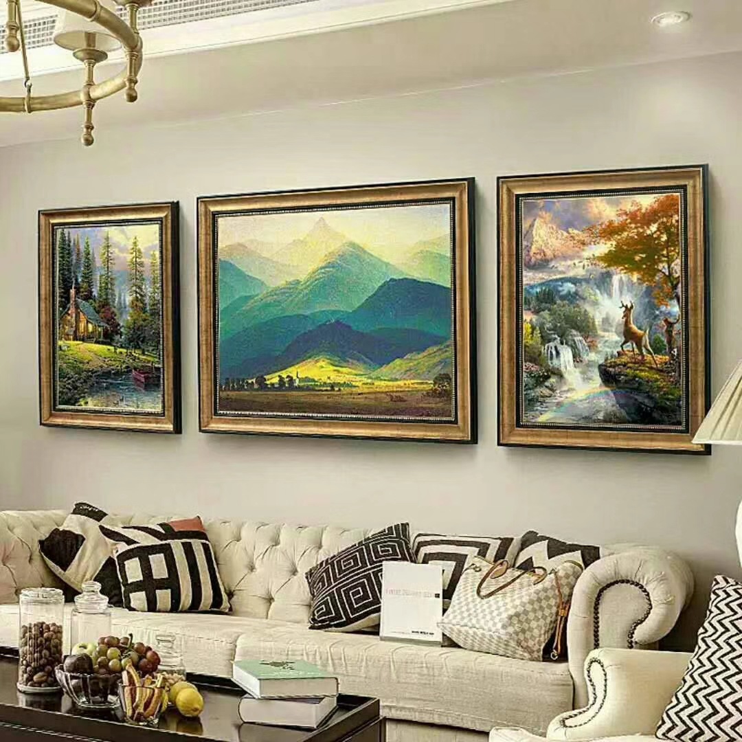 薇艾可画业现代简约两小一大客厅装饰画风景动物静物花卉抽象油画