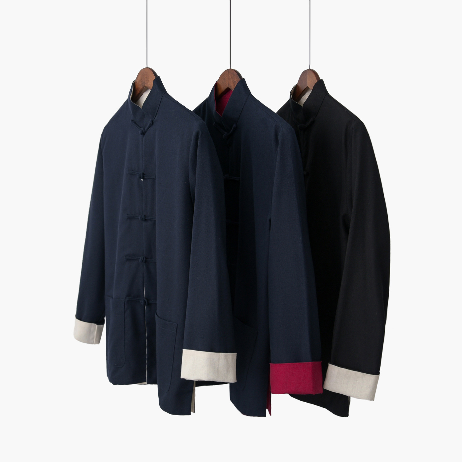 中式立領雙面唐裝男青年中國風亞麻春秋棉麻長袖複古休閑盤扣外套