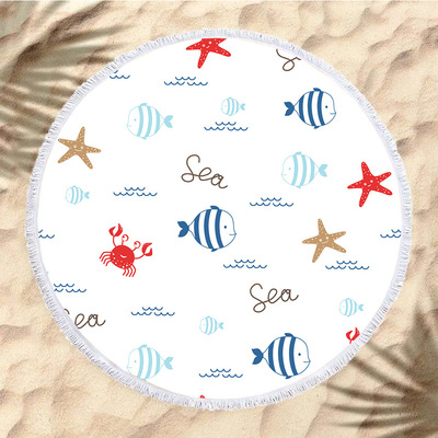 厂家直销150*150CM圆形沙滩巾超细纤维数码印花海星图案野餐垫|ru