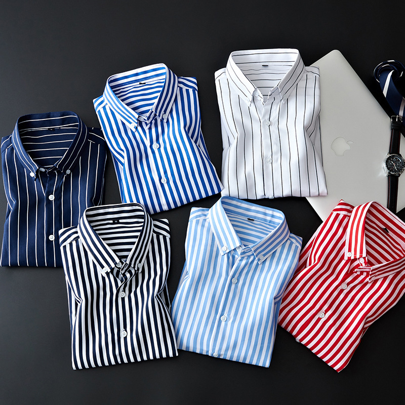 Men striped casual shirts корейский мужской полоса накладки длина рукав тенденция рубашка мужской рубашка