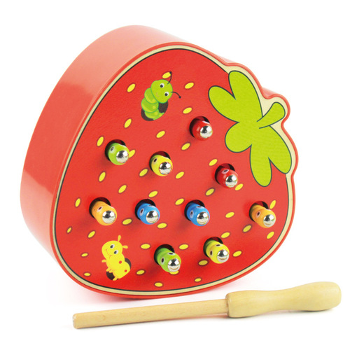 Wooden children's magnetic insect catching early education p0.33 hand-eye coordination memory color parent-child interactive insect catching toy
