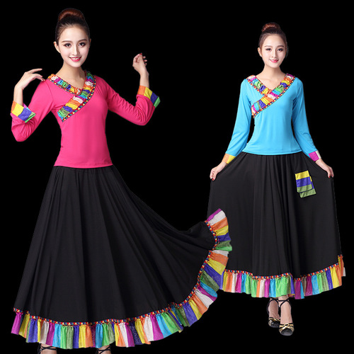 Ladies' Square Dance Costume Adult Set 2018 New Short Sleeve V-Neck Slimming Mother Summer Dress Two-Piece Set
