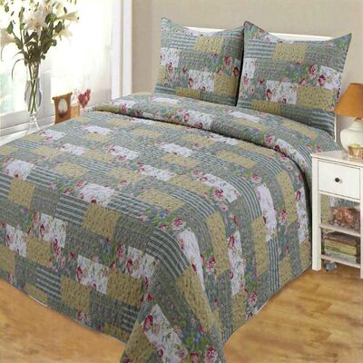 外贸出口磨毛布三件套绗缝水洗被绗缝被浦江拼布被厂家批发床盖|ms