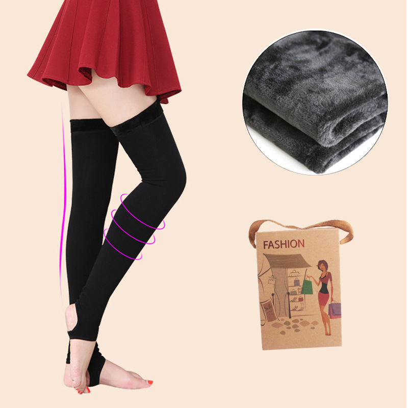 冬天腈纶成人袜冬季塑形拉毛黑色加绒加厚日系纯色高筒长筒袜子女|ms