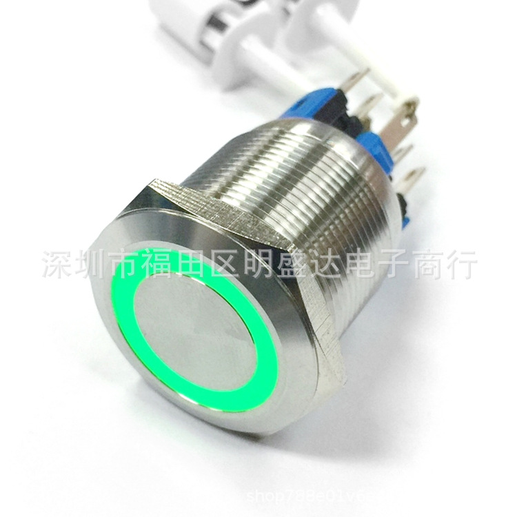 带灯22mm金属按钮开关 304不锈钢防水开关 常开常闭 平头