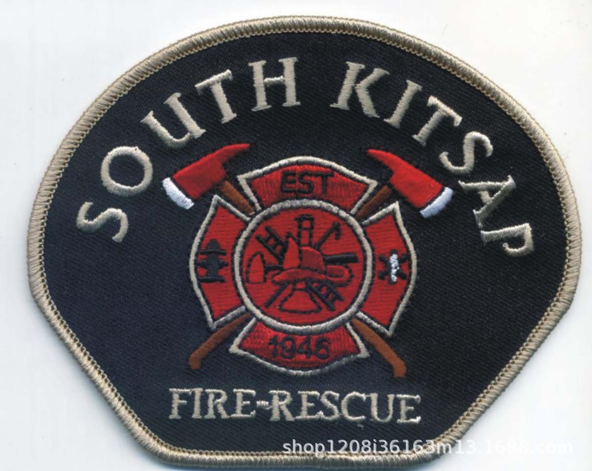 外贸加工火警绣花徽章FIRE POLICE 硬胶绣花章质量保