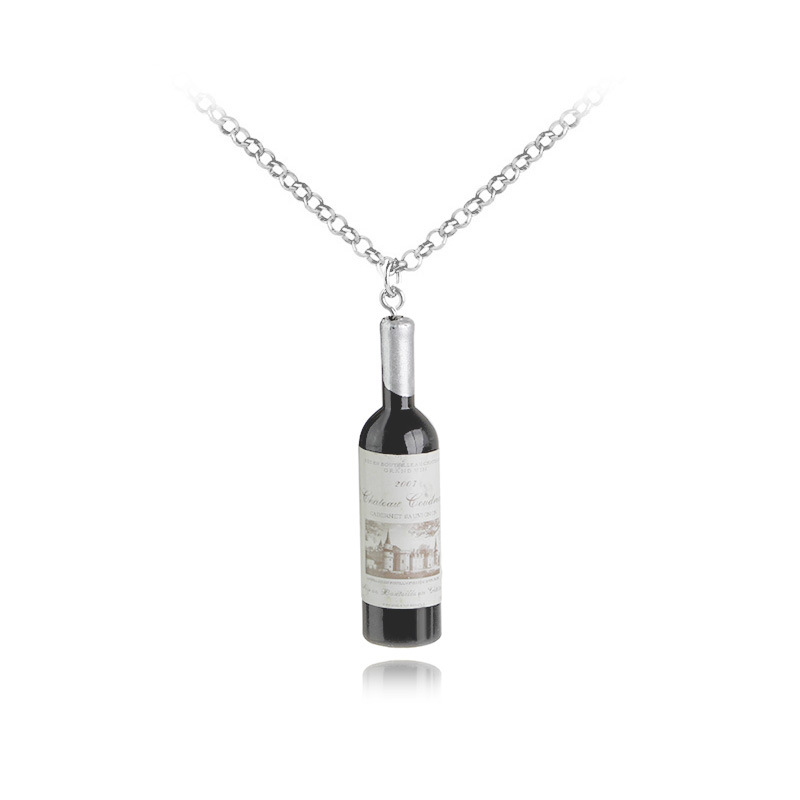 Croix-frontière Best-seller En Europe Et Amérique Simulation Mini Mode Rouge Vin Bouteille Pendentif Collier Clavicule Chaîne Résine Vin Bouteille Pendentif Accessoires display picture 3