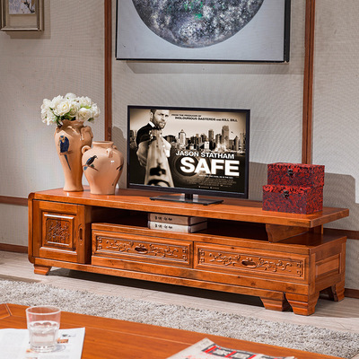 现代中式香樟木地柜客厅实木电视柜整装地柜视听柜影视柜工厂直销|ms