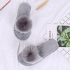 New spring and autumn and winter hair ball slippers thicker plush home women's soft bottom floor off -toe slippers four seasons