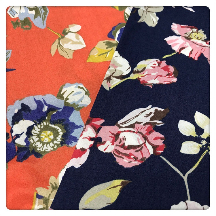 欧美连衣裙印花布 牡丹花 夏衬衫上衣印花面料 全棉平纹童装印花