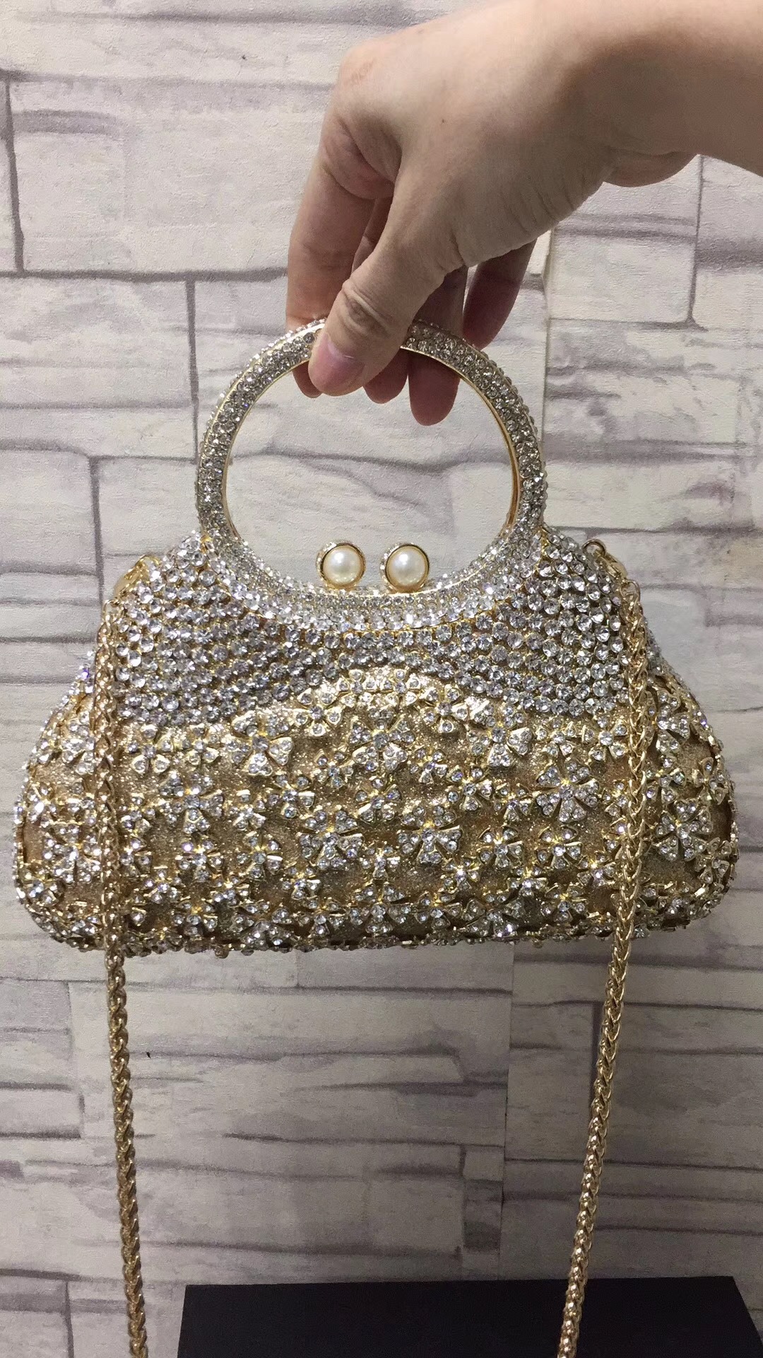 Túi clutch nữ đính kim cương giả dự tiệc cao cấp kích thước 23x12x6 cm — Màu đen chi tiết 36
