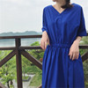 Summer dress, long waist belt, skirt, V-neckline