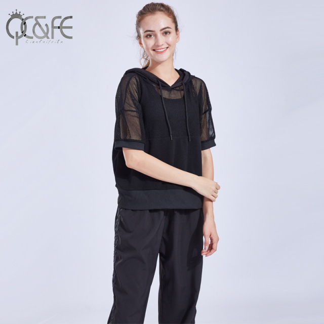 Spring New Loose Recreational Mesh Cap Sports Blouse Long Sleeves of Women’s Running Aerobic Yoga Fitness Garment