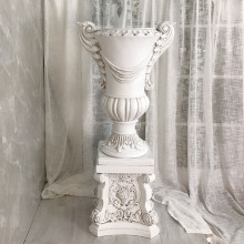 经典仿古白色欧式玻璃钢浮雕罗马柱落地花瓶影楼婚庆路引摆设