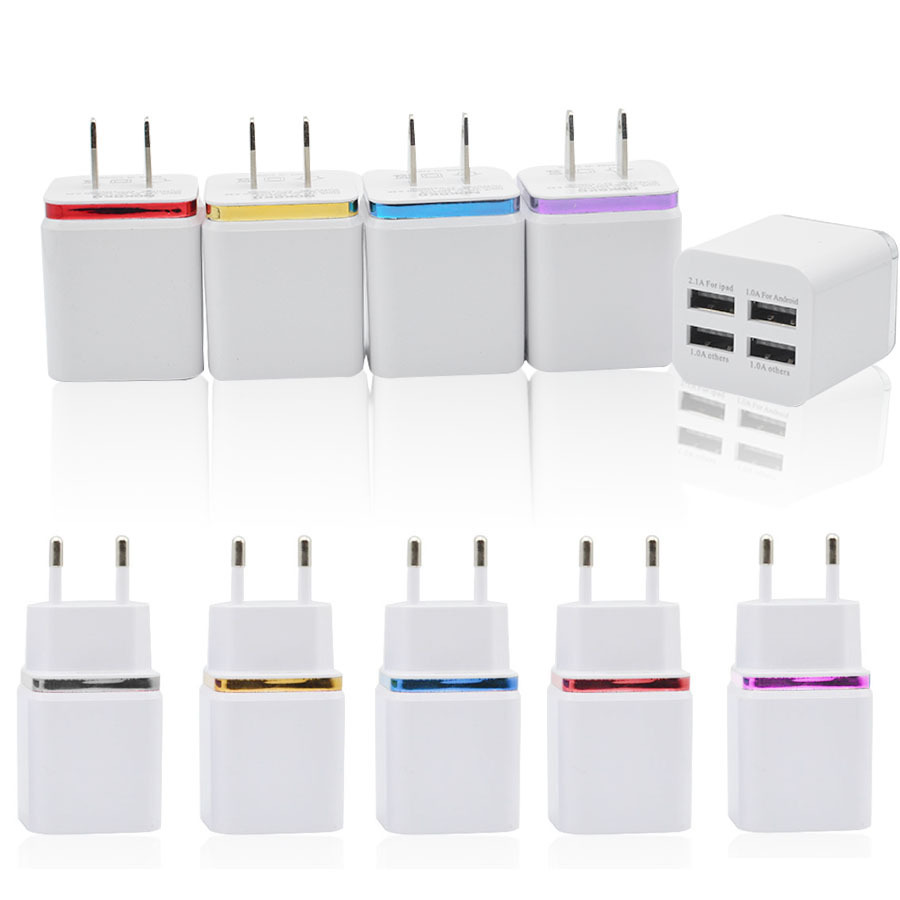 金边4USB充电器 电镀手机充电头2.4A适用苹果安卓金属边4U充电器