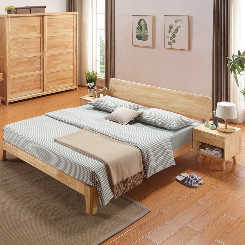 Northern Europe Japanese Solid wood bed 1.8 Barometric pressure modern Simplicity 1.5m Double bed Marriage bed One piece On behalf of