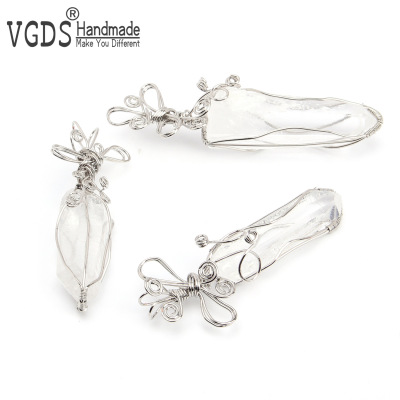 天然水晶柱原石柱 手工纏繞銅線中國結吊墜 VGDS外貿出口特色項墜