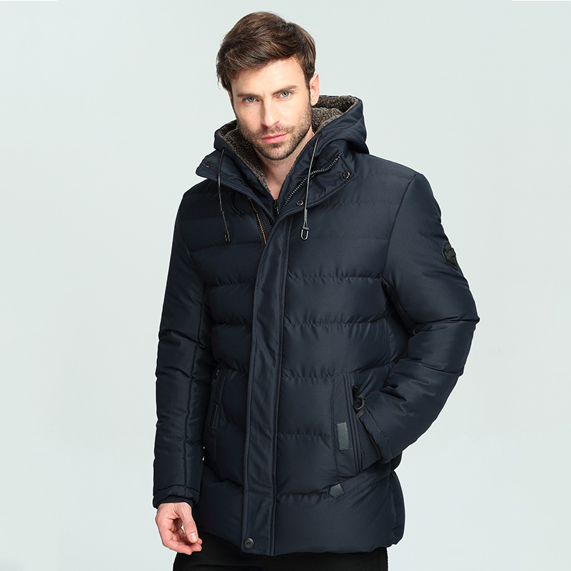 外贸保暖中长款棉服男装冬季加厚绒里棉衣带帽可拆卸夹棉棉袄男