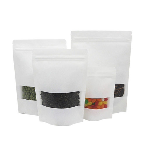 Frosted Window White Kraft Paper Bag, Stand-up Pouch, Self-sealing Zipper Bag, Candy Dog Food, Goji Berry, Snack Packaging Bag