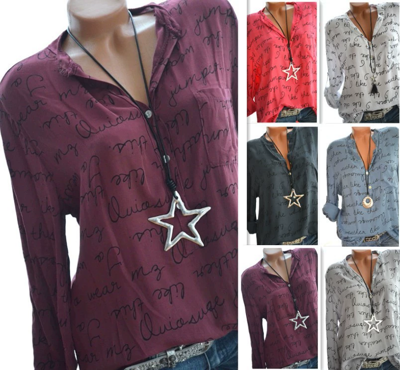 Лидер продаж, новый пуловер с v-образным вырезом и длинными рукавами с буквенным принтом, свободная рубашка большого размера для женщин