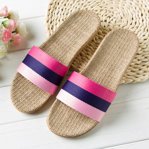 Linen Slippers Home Slippers Indoor Slippers Wood Floor Silent Non-slip Thick Sole Summer Cool Slippers for Men and Women