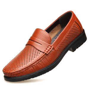 夏季男鞋镂空真皮凉鞋头层牛皮单鞋透气男式打洞鞋厂家 一件代发