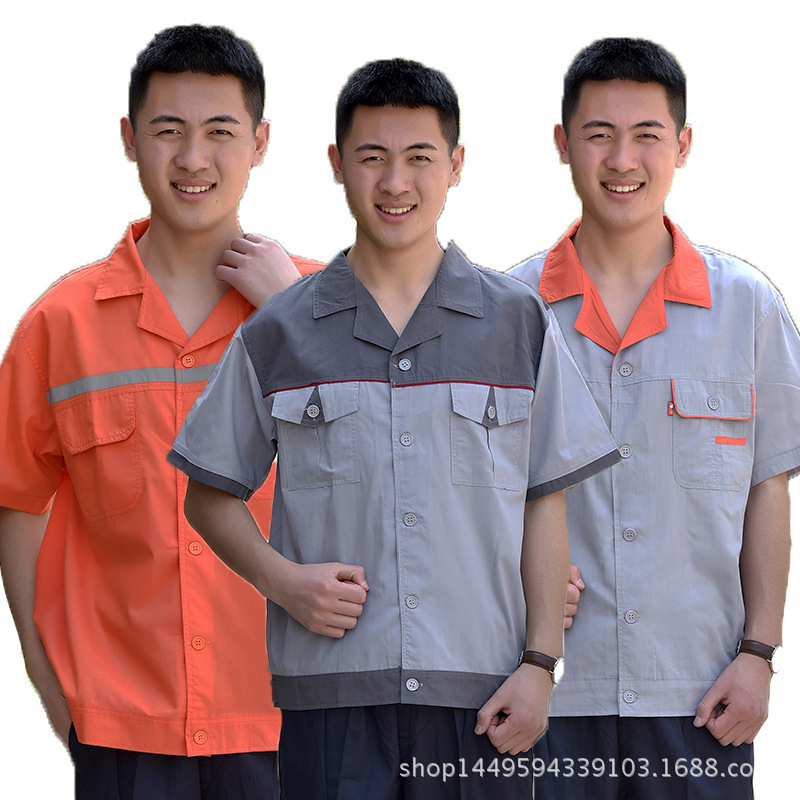 Summer Workwear Short sleeved Orange Reflective clothing workshop Work clothes Labor uniforms male Aftermarket service jacket