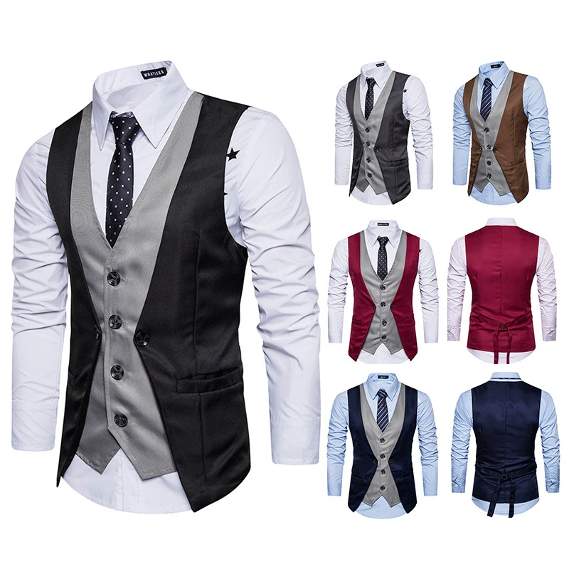 European code new men's personality splicing fake two single -breasted casual vest M25