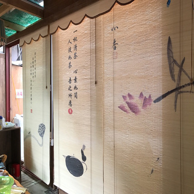 curtain door curtain sunshade Customized shading Curtain Bamboo flowers Rolling curtain Bamboo