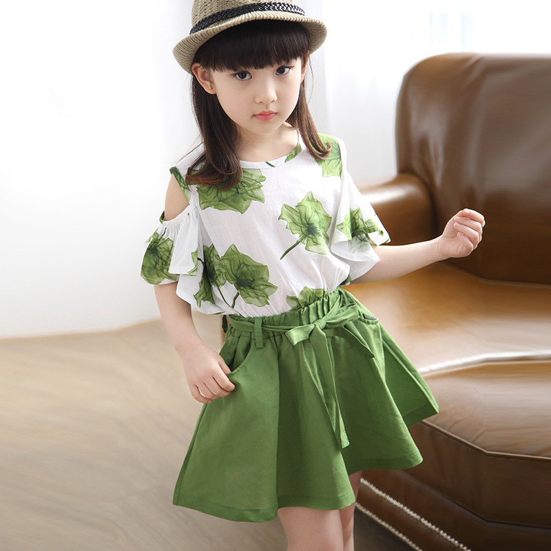 3 summer wear 4 girls' short sleeve T-shirt and Skirt Set 5 kids' wear 6 little girls 7 summer 8 summer style 4-12 years old 9