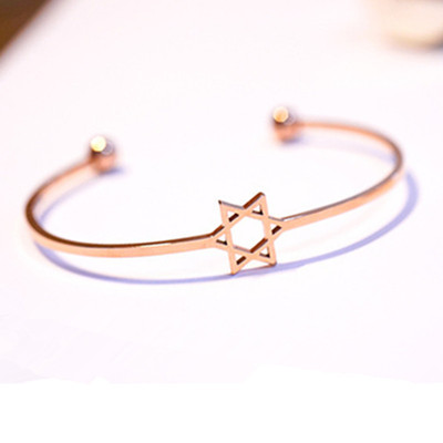 Korean Edition Six awn star Bracelet Opening rose Gold bracelet European and American popular Hollow Five-pointed star Bracelet